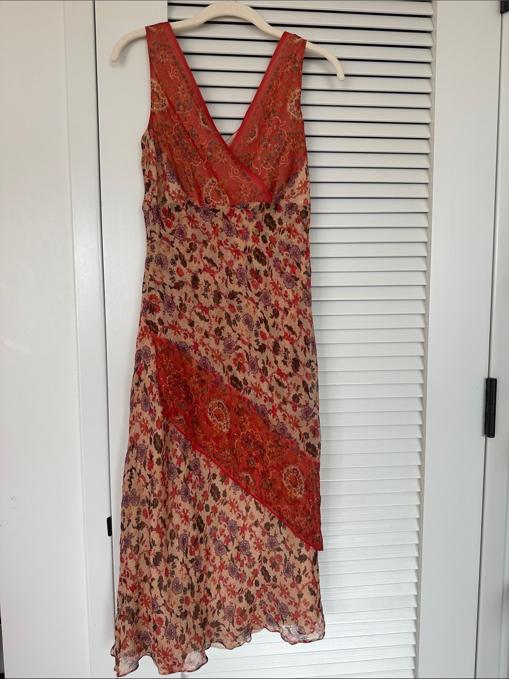 Maggy London Coral and Cream Floral Maxi Dress